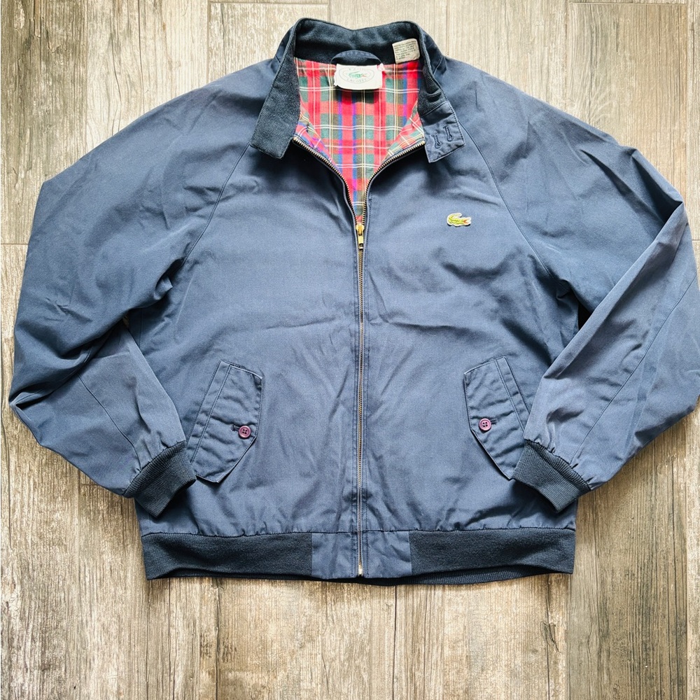 Lacoste Dark Blue Harrington Jacket with Tartan Interior